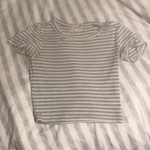 Grey and White Striped Cropped Tee